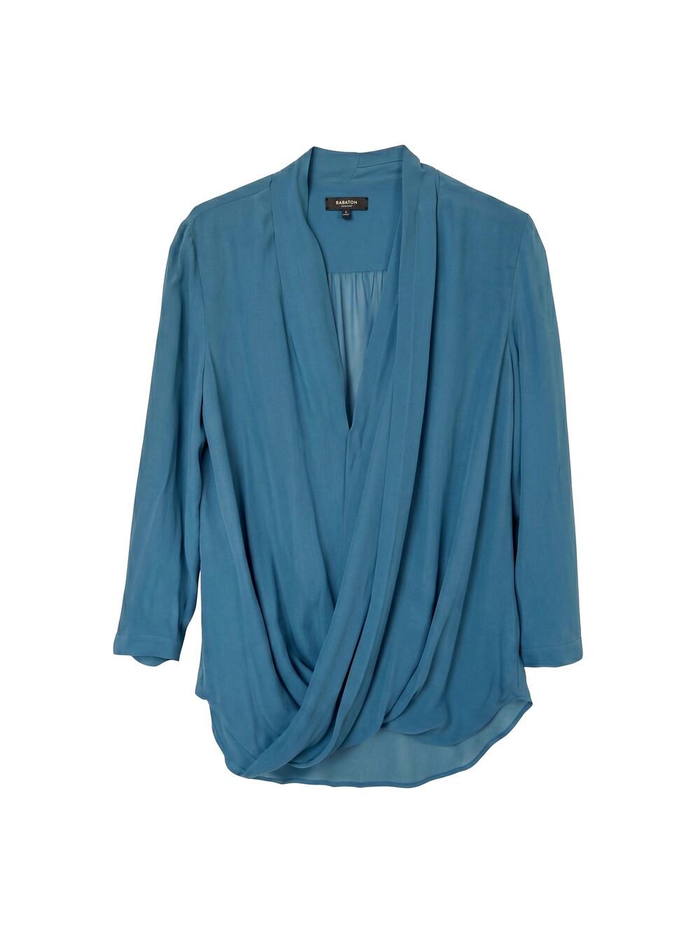 100% Silk Babaton Aritzia Teal Silk Draped Wrap Blouse Size S